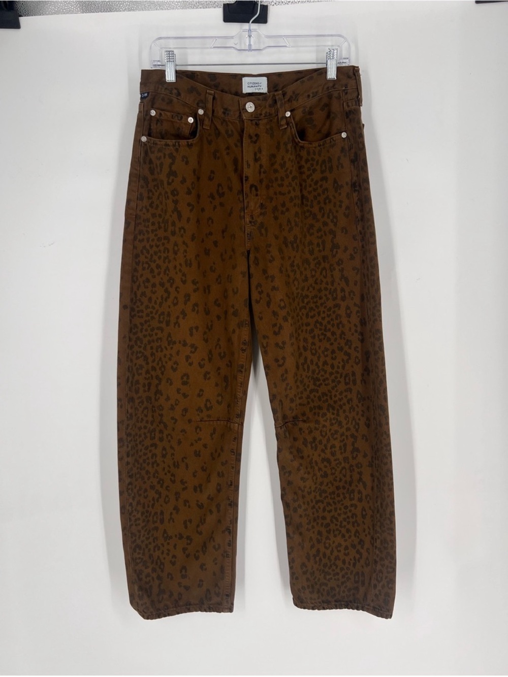 Citizens Of Humanity Miro Brown Leopard-Print Barrel Leg Designer Denim Jeans 28 - Picture 3 of 11